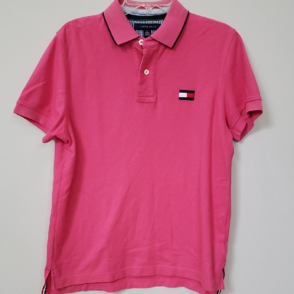 Tommy Hilfiger Shirt Men's M Pink Polo Large Insignia Preppy Old Money Classic